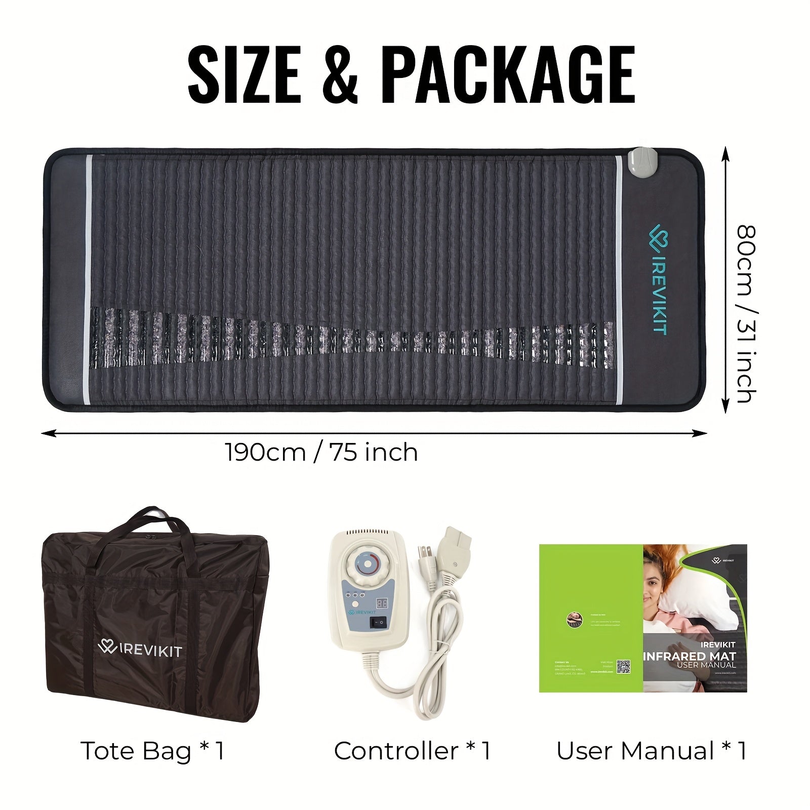 IReviKit TowerMat Midsize (59"L X 24"W) - Far Infrared Heating Pad, Amethyst Mat, Full Body Electric Heating Pad, Acupuncture Mat With Adjustable Heat Settings, Crystal Heating Pad, Negative Ions, Overheat Protection, 1-12 Hour Timer, Auto Shut-Off