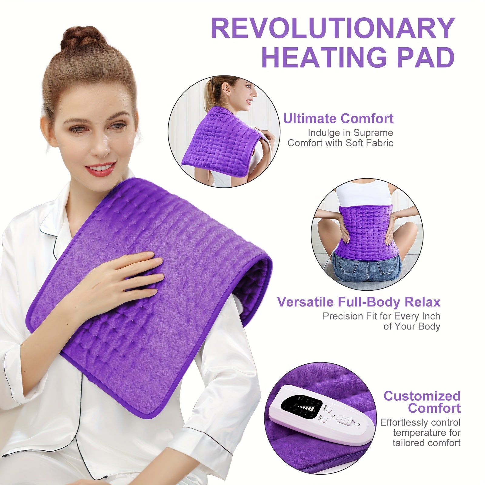 Extra Large Soft Velvet Heating Pad with 6-Speed Temperature & Timer Control - Portable Comfort for Neck, Back, Shoulders, Knees, and Legs - Purple, Perfect Gift for Birthdays and Holidays, Therapeutic Heating Pad | Plush Surface Pad | Nonskinfriendly
