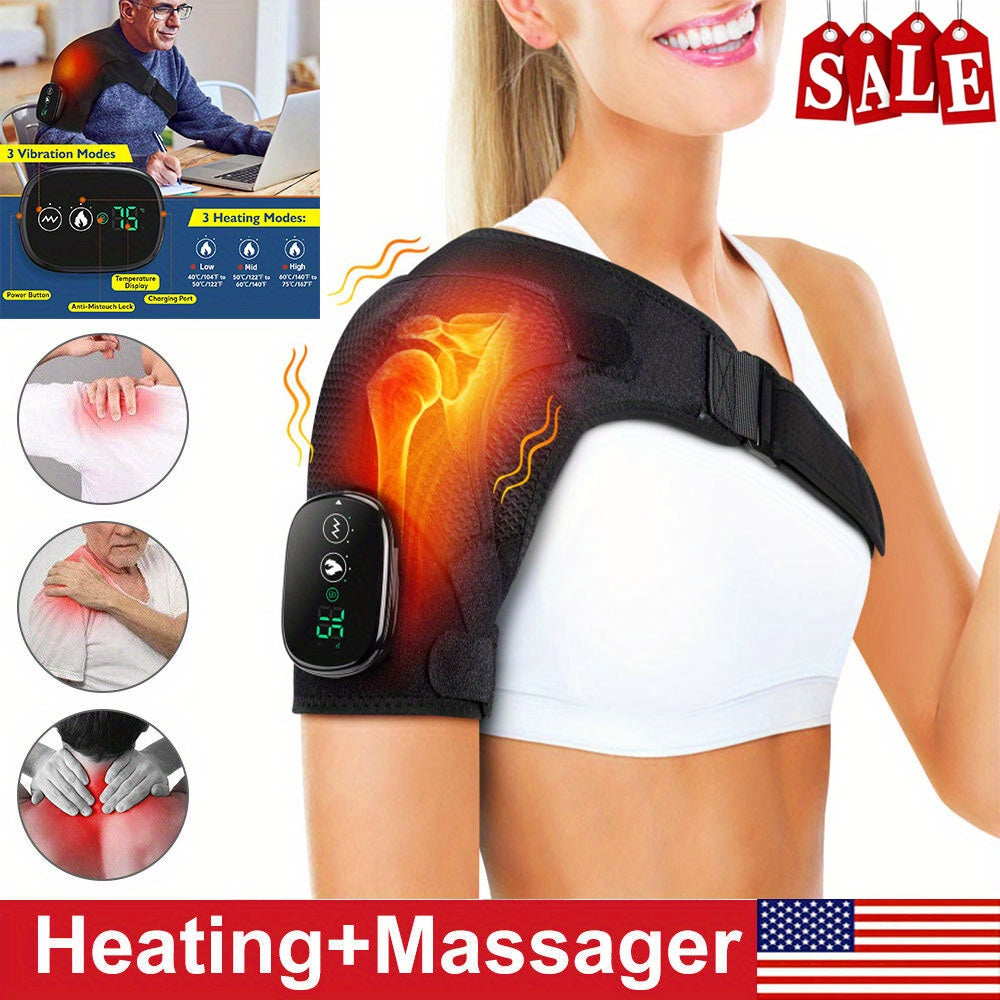 Heating Shoulder Wrap, Shoulder Heating Pads Massager for Men Women, Electric Cordless Vibration Massage Heating Shoulder Braces with 3 Heating Setting, Left/Right Shoulder Massage
