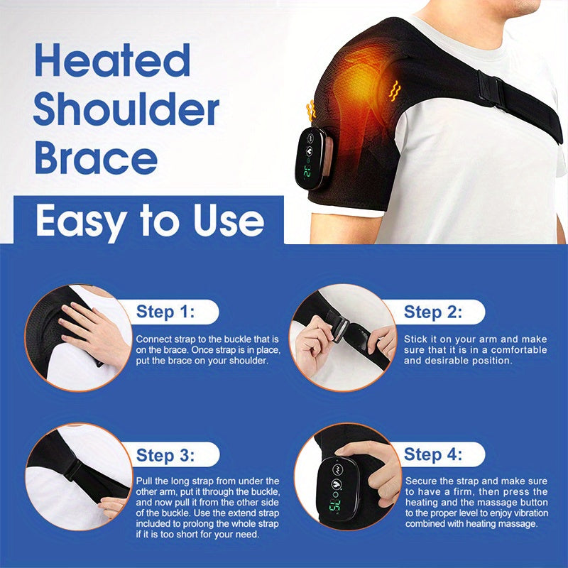 Heating Shoulder Wrap, Shoulder Heating Pads Massager for Men Women, Electric Cordless Vibration Massage Heating Shoulder Braces with 3 Heating Setting, Left/Right Shoulder Massage