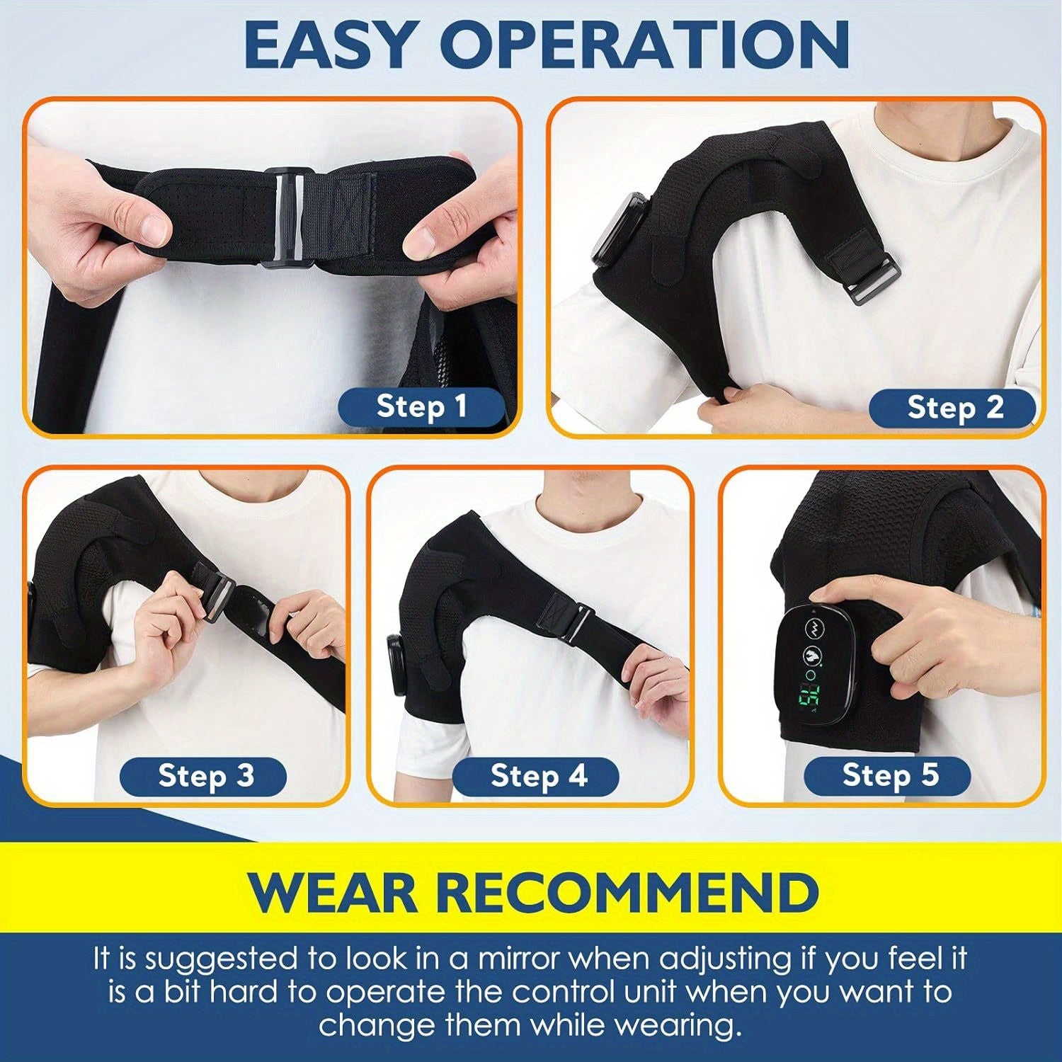 Heating Shoulder Wrap, Shoulder Heating Pads Massager for Men Women, Electric Cordless Vibration Massage Heating Shoulder Braces with 3 Heating Setting, Left/Right Shoulder Massage