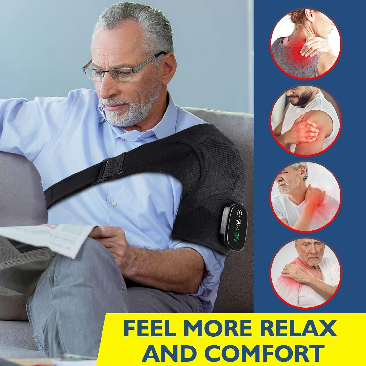 Heating Shoulder Wrap, Shoulder Heating Pads Massager for Men Women, Electric Cordless Vibration Massage Heating Shoulder Braces with 3 Heating Setting, Left/Right Shoulder Massage