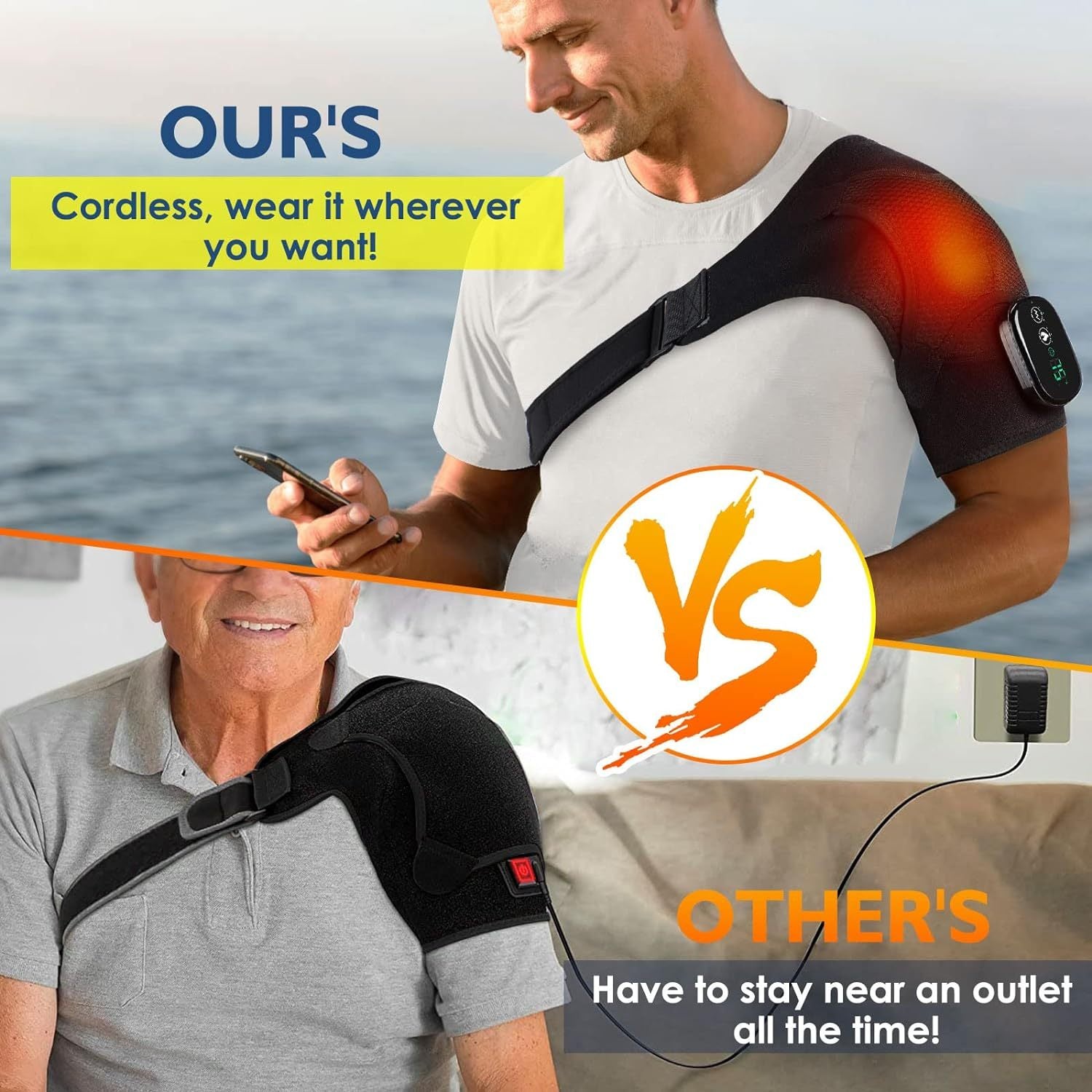 Heating Shoulder Wrap, Shoulder Heating Pads Massager for Men Women, Electric Cordless Vibration Massage Heating Shoulder Braces with 3 Heating Setting, Left/Right Shoulder Massage