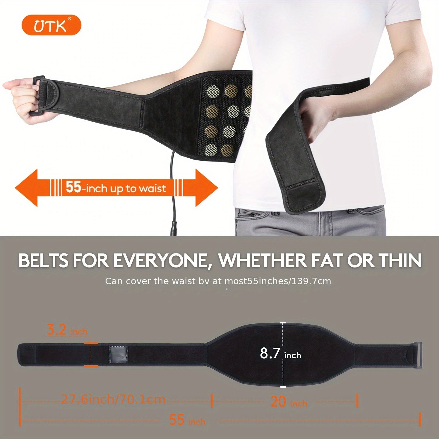 UTK Heating Pad With Massager For Back, Portable Lower Back Massager Heating Pad, Wearable Heating Pads For Cramps With Heat, Auto-Off, Birthday Gifts For Mom Dad 58"