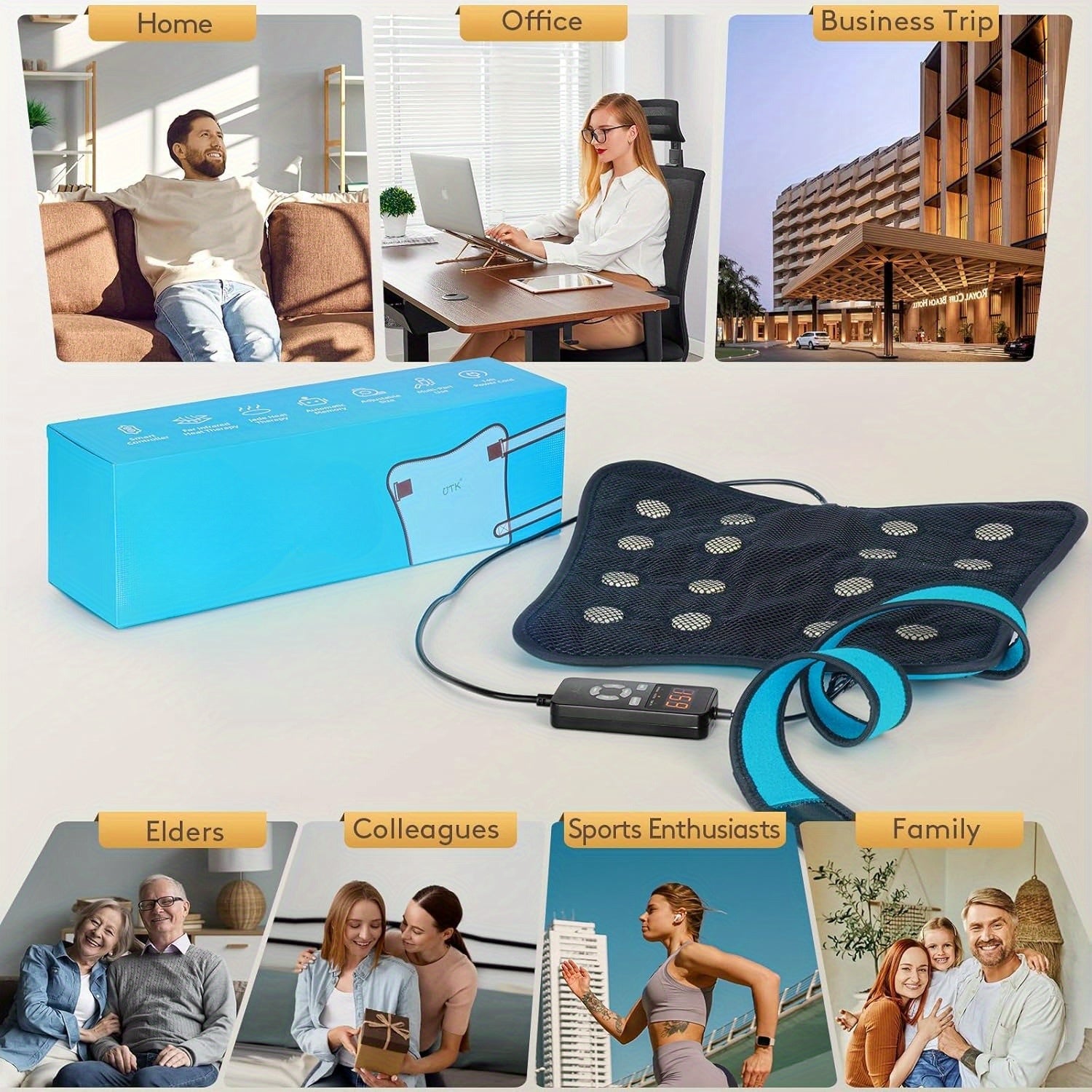 UTK Hip Heating Pad with 16 Artificial Stones And Smart Controller - Usb-Powered Electric Heating for Lower Back, Thighs, Buttocks And Abdomen - Blue And Orange Design, Hand Wash Only, Back Heating Pad
