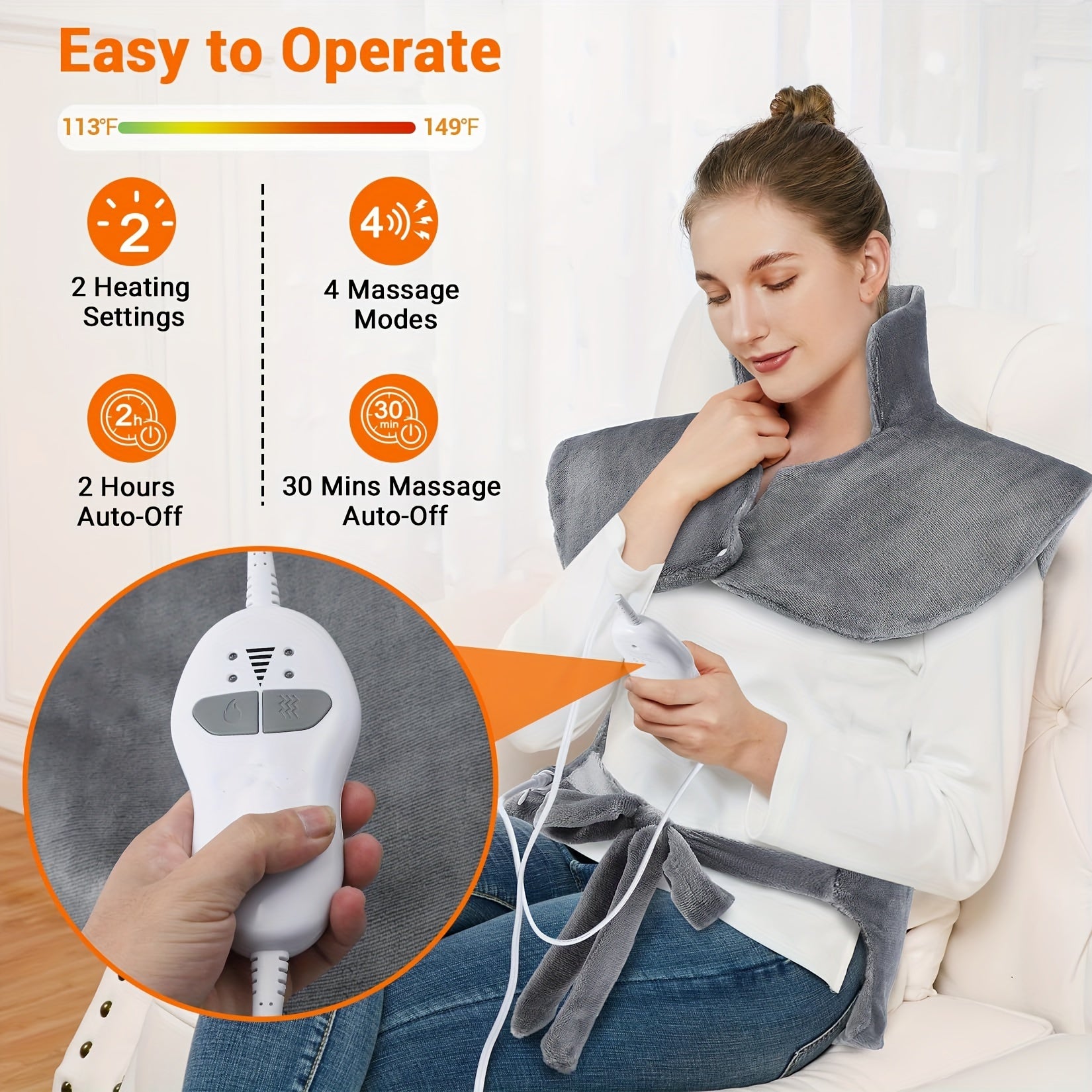 Large Heating Pad With Massager, 24" X 35" Electric Heating Pad For Neck, Back & Shoulders With 3 Heat Levels, 3 Massage Settings, 2-Hour Auto Shut-Off