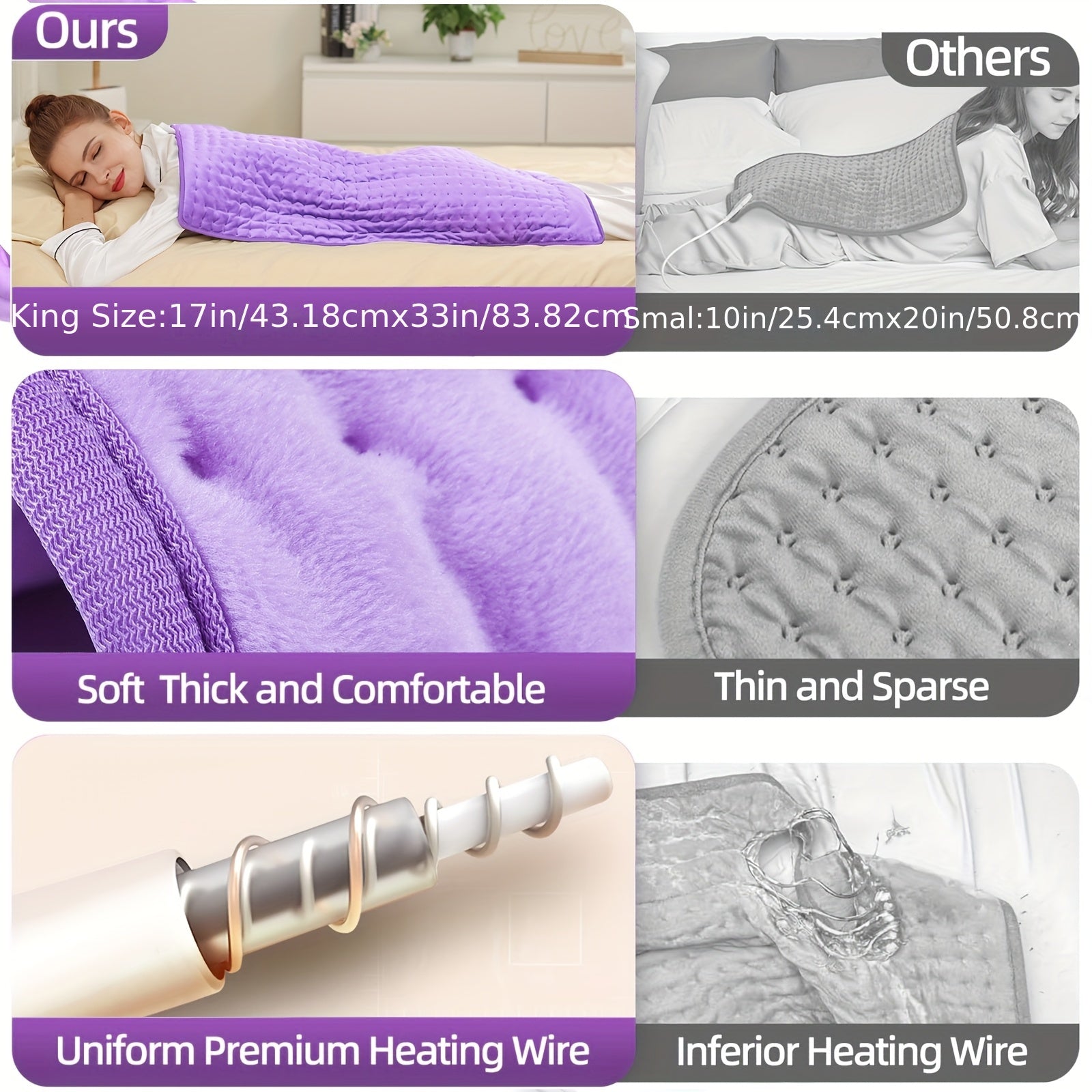 Extra Large Soft Velvet Heating Pad with 6-Speed Temperature & Timer Control - Portable Comfort for Neck, Back, Shoulders, Knees, and Legs - Purple, Perfect Gift for Birthdays and Holidays, Therapeutic Heating Pad | Plush Surface Pad | Nonskinfriendly