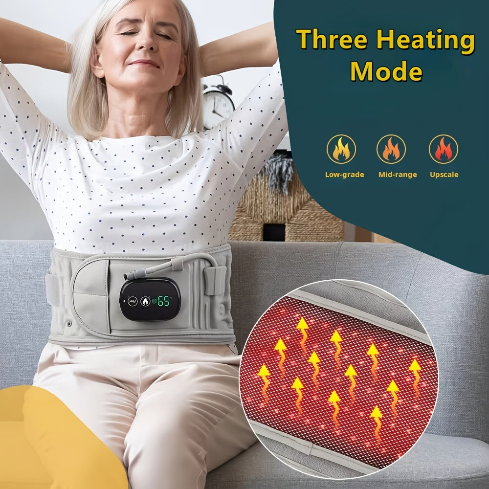 Portable Heating Pad USB Charging, Waist Support Belt with Air Traction, Wireless Heating Pad with Vibration Massage, Heating Pad with 3 Heat Levels and 3 Massage Modes, Suitable for Back and Waist, Gift for Mom