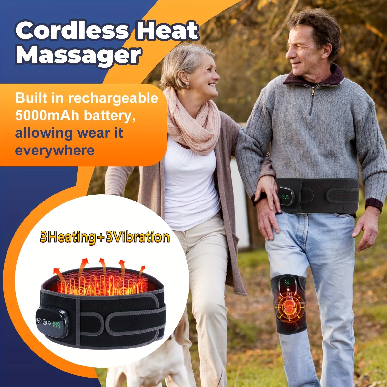 Portable USB Charged Heating Waist Massage, Cordless Heating Pad Back Massager, Built-in 5000mAh Battery Waist Support, Back Support for Lumbar Support, Use Continuously 3 Hours Lower Back Belts, Mother's Day Gifts for Mom.