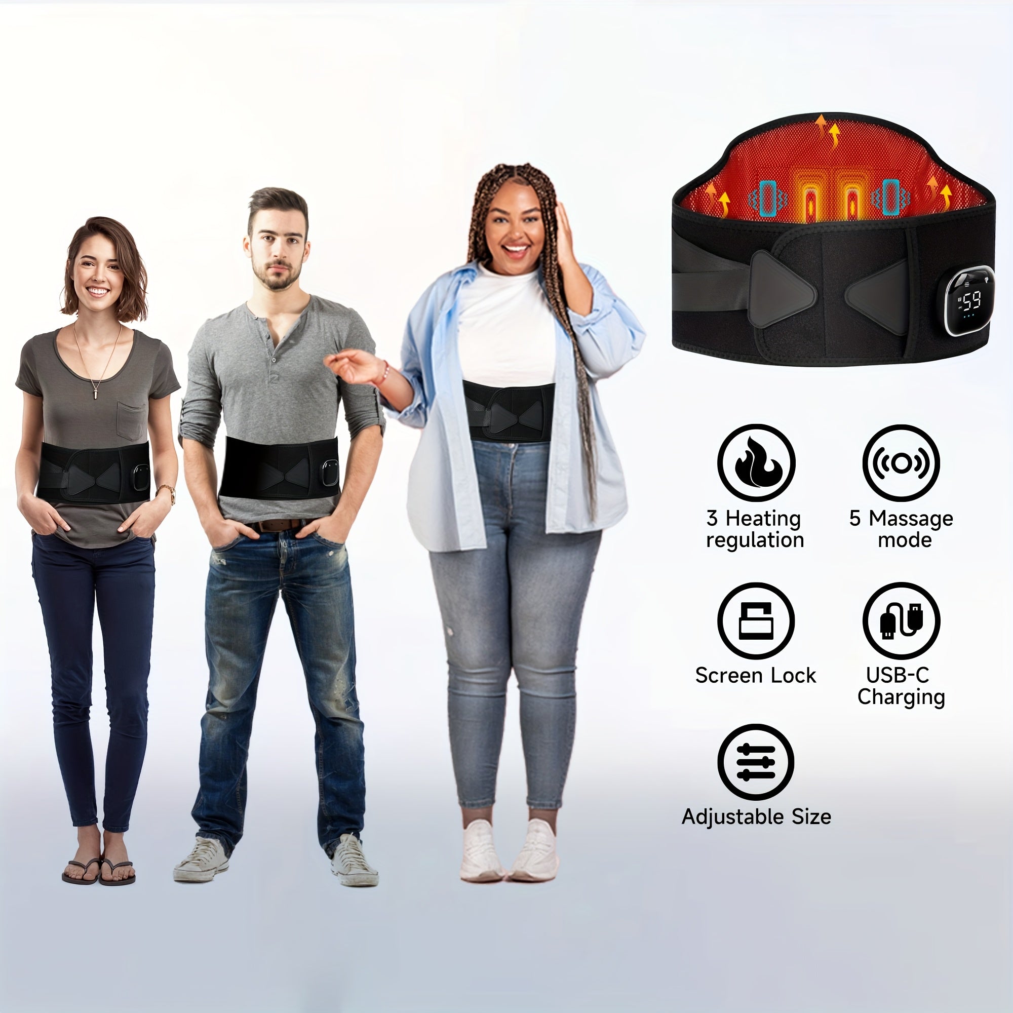 Pad For Back ALLJOY Cordless Lower Back Massager With Heat, Birthday Gifts For Dad Men Women Mom, 3 Levels & 5 Massage Mode, 30Mins Auto-Off, 53inch, Father'S Day And Mother'S Day Gifts