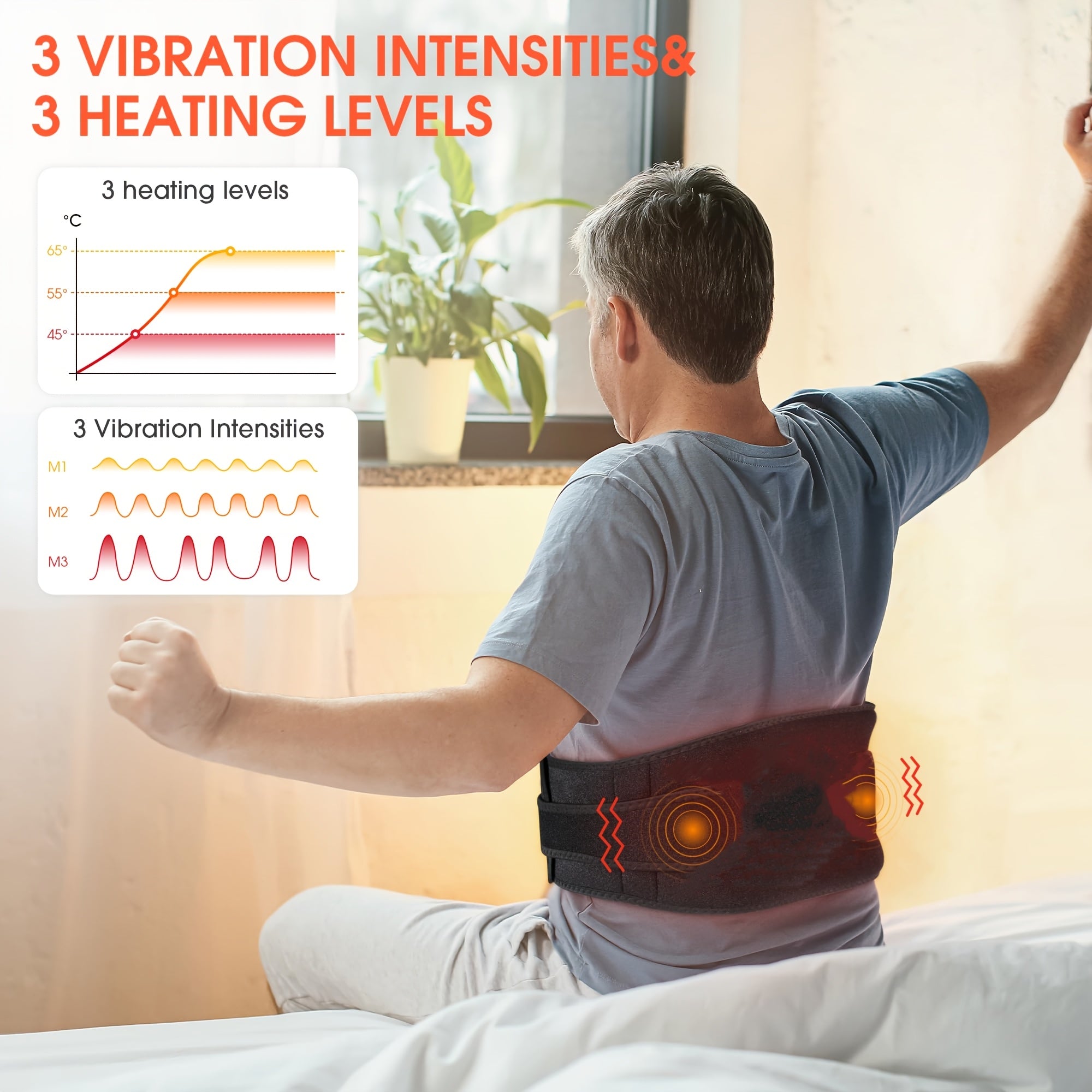 Portable USB Charged Heating Waist Massage, Cordless Heating Pad Back Massager, Built-in 5000mAh Battery Waist Support, Back Support for Lumbar Support, Use Continuously 3 Hours Lower Back Belts, Mother's Day Gifts for Mom.
