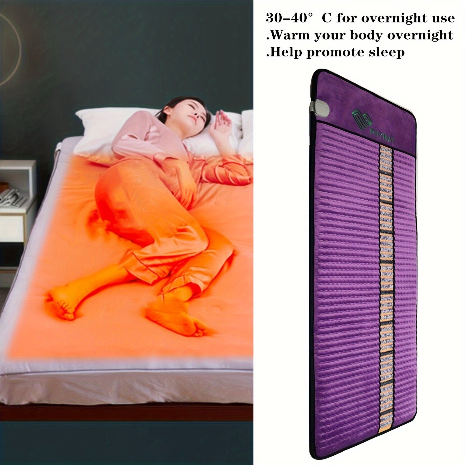 PHYMAT Far Infrared Heating Pad, Electric Heating Pads For Back, Full Body Heating Mat With Stone On Surface, Heated Yoga Mat, Timer, Auto Shut Off Function