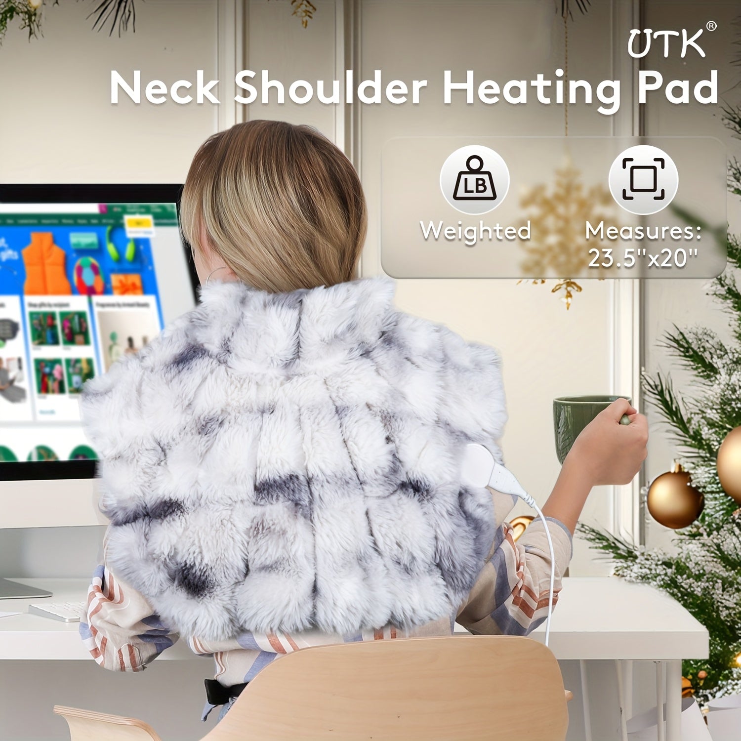 UTK Weighted Heating Pad For Neck And Shoulders And Back, 24"x 20" Extra Large Heated Neck Shoulder Wrap, Electric Neck And Shoulder Heat Pad With Auto Shut Off, 6 Heat Settings, Christmas Gift For Men/women/mom/dad
