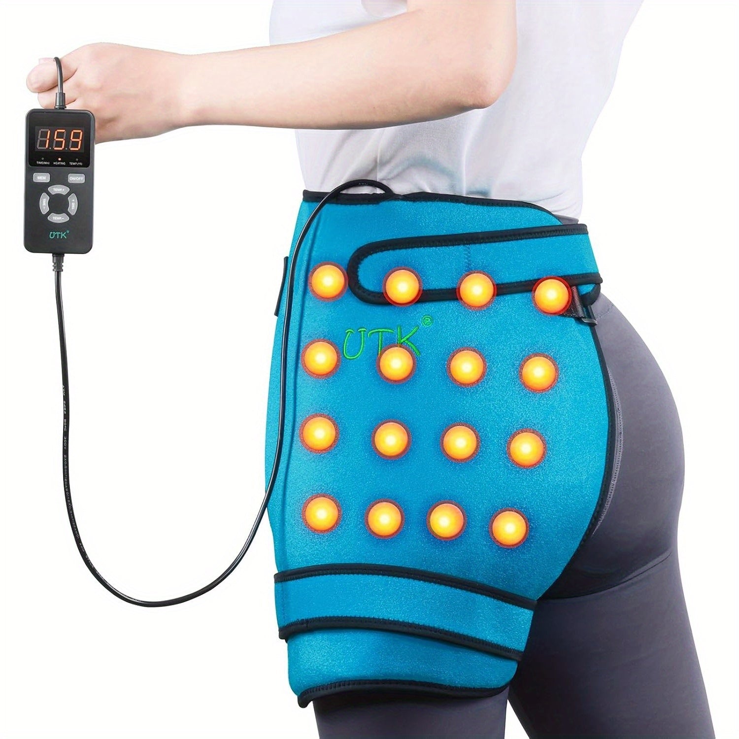 UTK Hip Heating Pad with 16 Artificial Stones And Smart Controller - Usb-Powered Electric Heating for Lower Back, Thighs, Buttocks And Abdomen - Blue And Orange Design, Hand Wash Only, Back Heating Pad