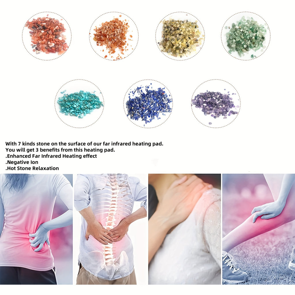 PHYMAT Rainbow Crystal Stone Heating Pad - Full Body Heating Pad - Electric Heating Mat With 7 Chakra Stones - Reiki, Yoga Meditation Mat, Auto Shut Off, Adjustable Temp