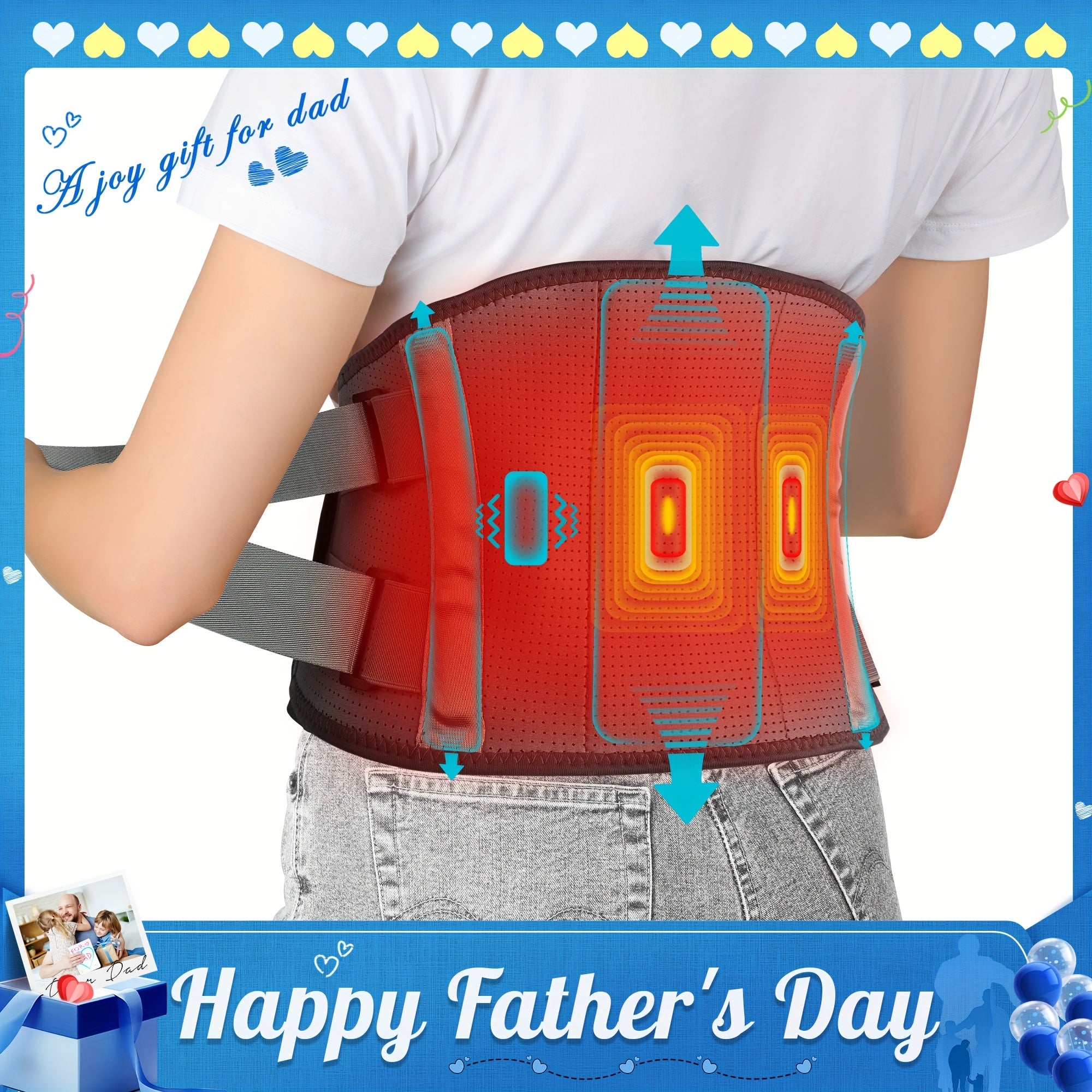 Pad For Back ALLJOY Cordless Lower Back Massager With Heat, Birthday Gifts For Dad Men Women Mom, 3 Levels & 5 Massage Mode, 30Mins Auto-Off, 53inch, Father'S Day And Mother'S Day Gifts