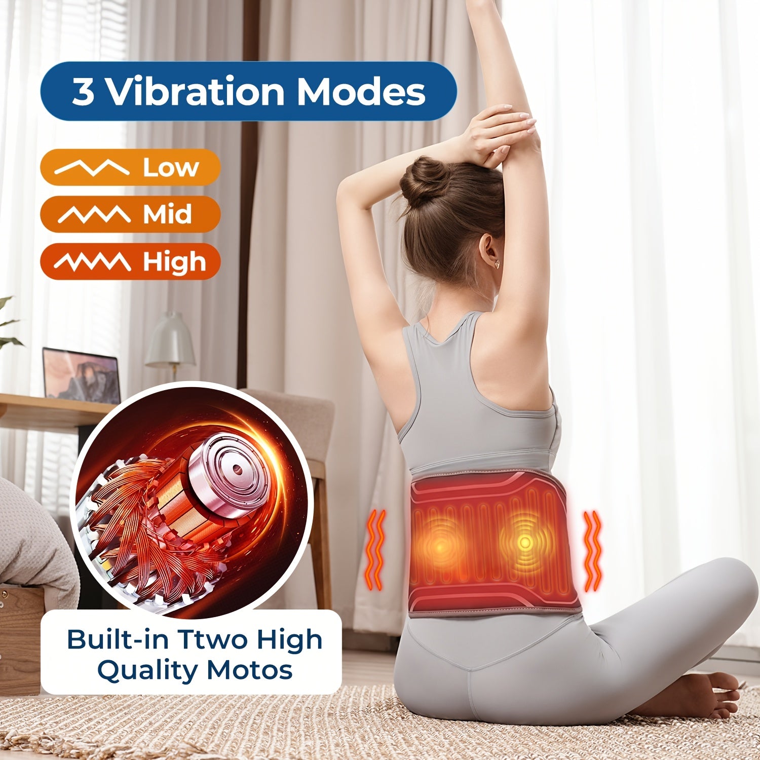 Electric Heated Waist Belt, Portable Retractable 3D Airbag, USB Charging Heating Pad With Massager, With 3 Vibration And 4 Heat, Adjustable Strap Fits All Body Type Lightweight Portable, Daily Use, Heated Back Belt Gifts For Family Men Women