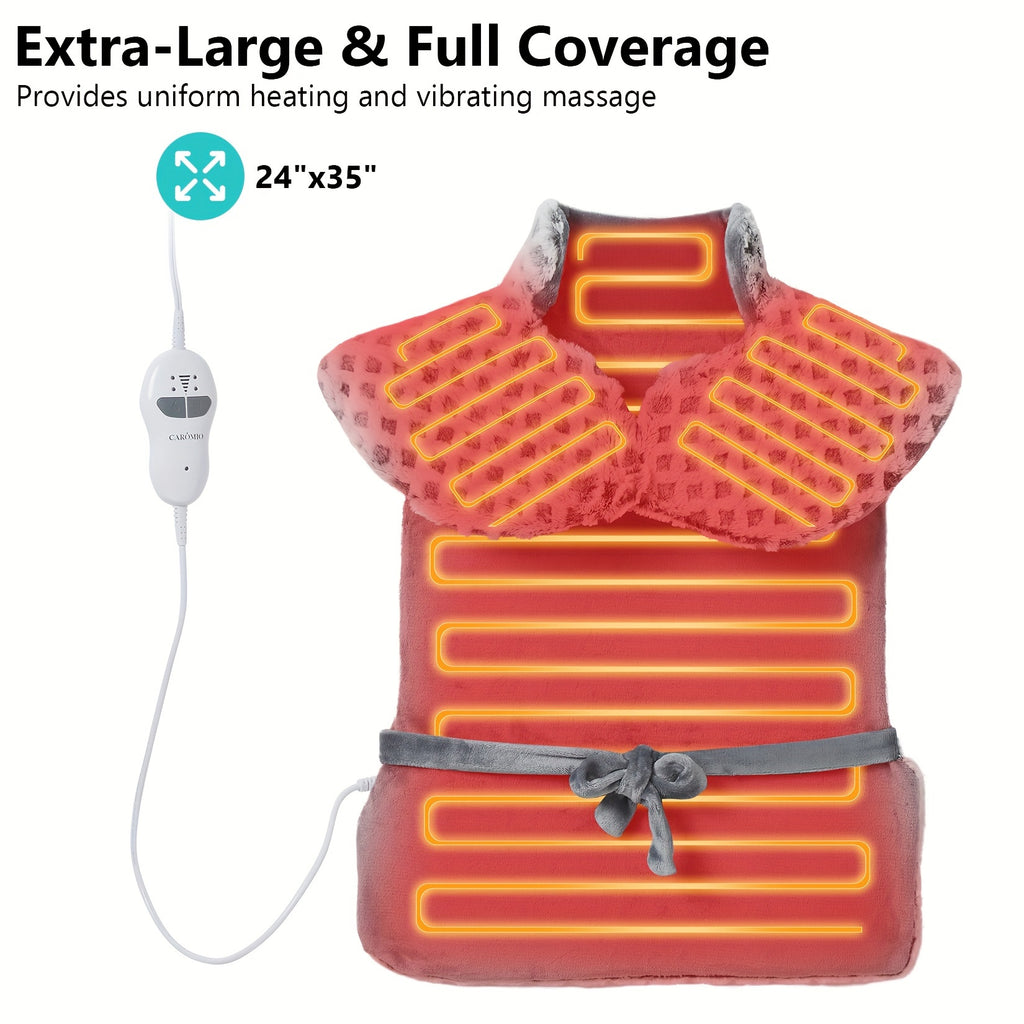 Large Heating Pad With Massager, 24" X 35" Electric Heating Pad For Neck, Back & Shoulders With 3 Heat Levels, 3 Massage Settings, 2-Hour Auto Shut-Off