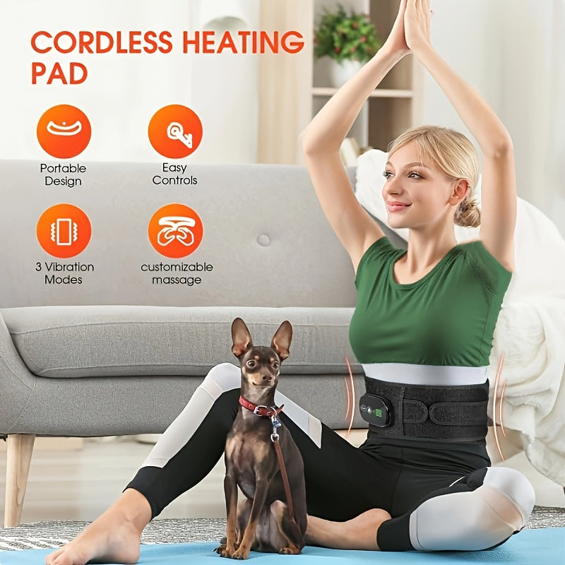 Portable USB Charged Heating Waist Massage, Cordless Heating Pad Back Massager, Built-in 5000mAh Battery Waist Support, Back Support for Lumbar Support, Use Continuously 3 Hours Lower Back Belts, Mother's Day Gifts for Mom.