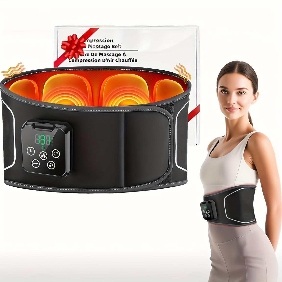 Electric Heated Waist Belt, Portable Retractable 3D Airbag, USB Charging Heating Pad With Massager, With 3 Vibration And 4 Heat, Adjustable Strap Fits All Body Type Lightweight Portable, Daily Use, Heated Back Belt Gifts For Family Men Women
