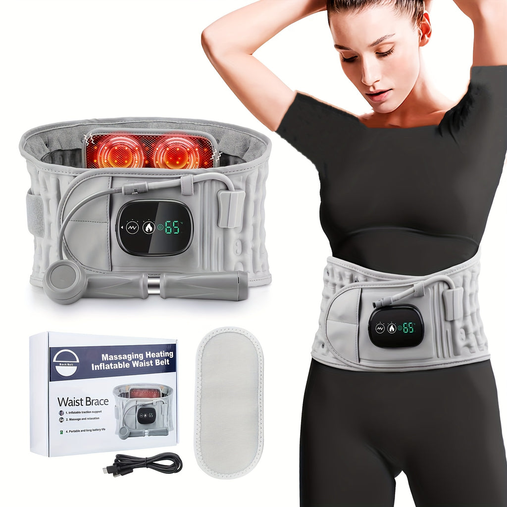Portable Heating Pad USB Charging, Waist Support Belt with Air Traction, Wireless Heating Pad with Vibration Massage, Heating Pad with 3 Heat Levels and 3 Massage Modes, Suitable for Back and Waist, Gift for Mom