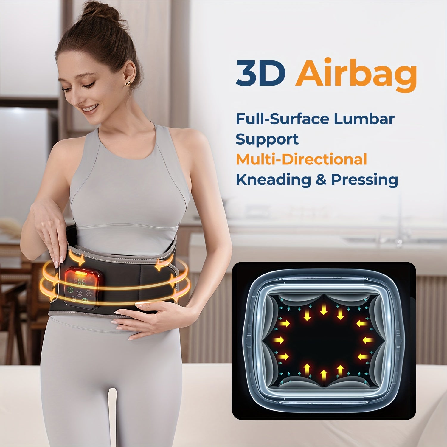 Electric Heated Waist Belt, Portable Retractable 3D Airbag, USB Charging Heating Pad With Massager, With 3 Vibration And 4 Heat, Adjustable Strap Fits All Body Type Lightweight Portable, Daily Use, Heated Back Belt Gifts For Family Men Women