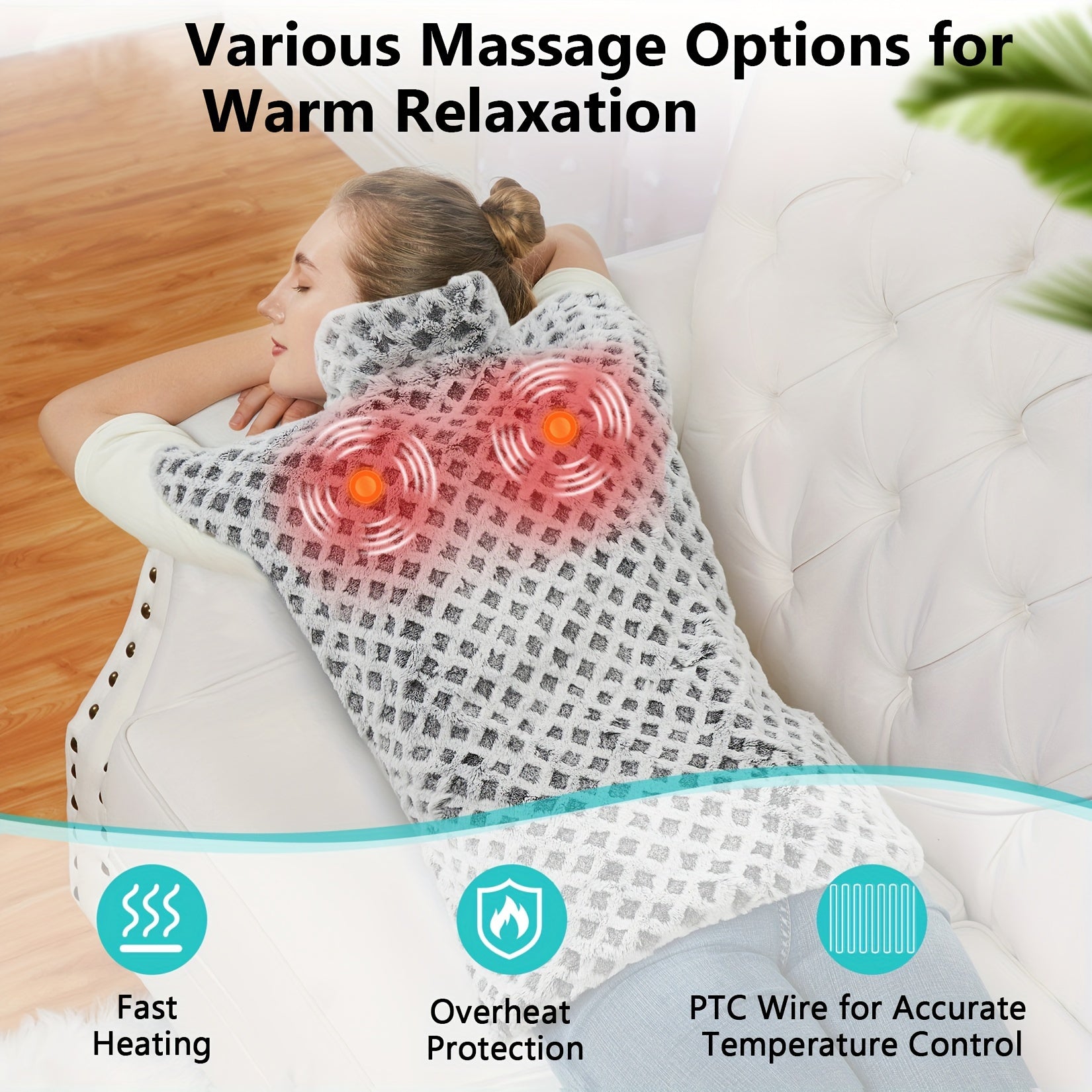 Large Heating Pad With Massager, 24" X 35" Electric Heating Pad For Neck, Back & Shoulders With 3 Heat Levels, 3 Massage Settings, 2-Hour Auto Shut-Off