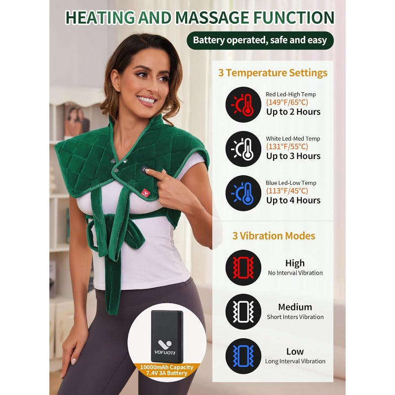 Heating Pad for Neck and Shoulders Portable Heating Pad with Massager and Battery Weighted Electric Heated Neck Shoulder Wrap 16'' x 22'' 2.2lbs