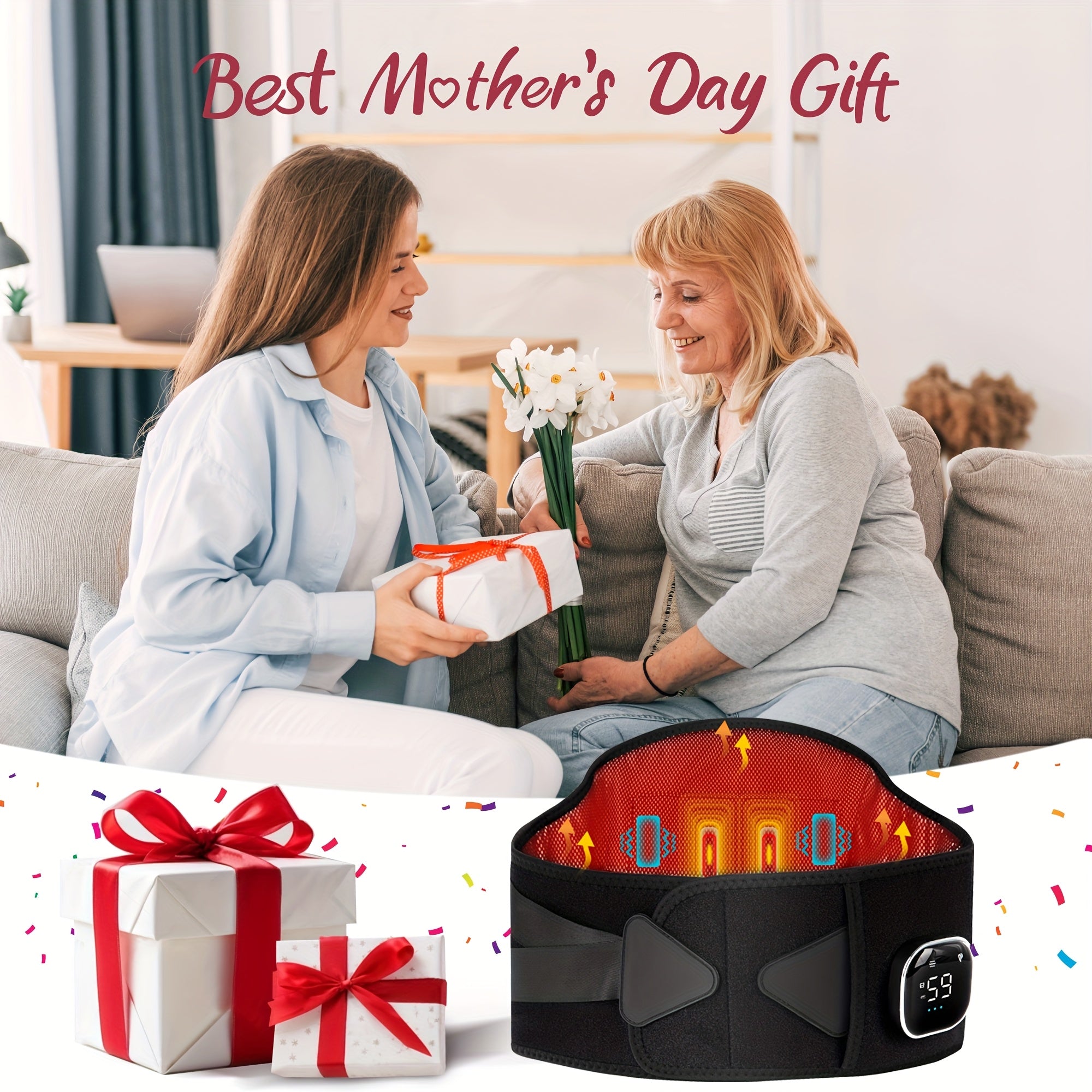 Pad For Back ALLJOY Cordless Lower Back Massager With Heat, Birthday Gifts For Dad Men Women Mom, 3 Levels & 5 Massage Mode, 30Mins Auto-Off, 53inch, Father'S Day And Mother'S Day Gifts
