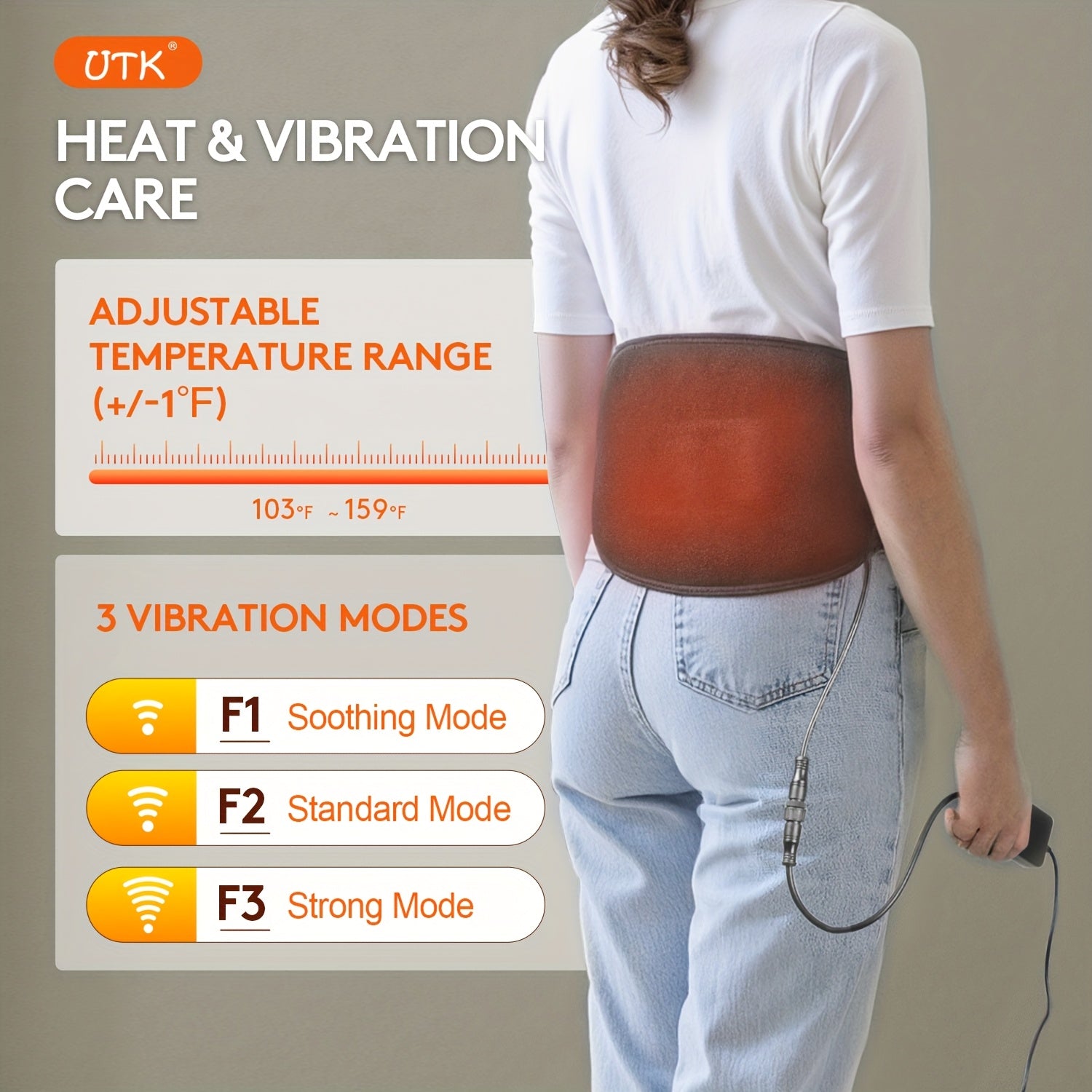 UTK Heating Pad With Massager For Back, Portable Lower Back Massager Heating Pad, Wearable Heating Pads For Cramps With Heat, Auto-Off, Birthday Gifts For Mom Dad 58"